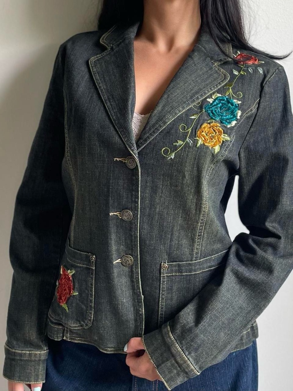 Script Whimsygoth Embroidered Denim Jacket